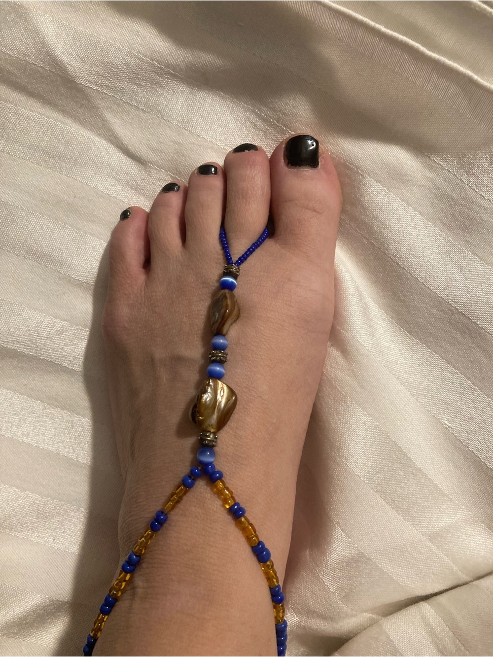Beaded Barefoot Sandal in Blue and Amber